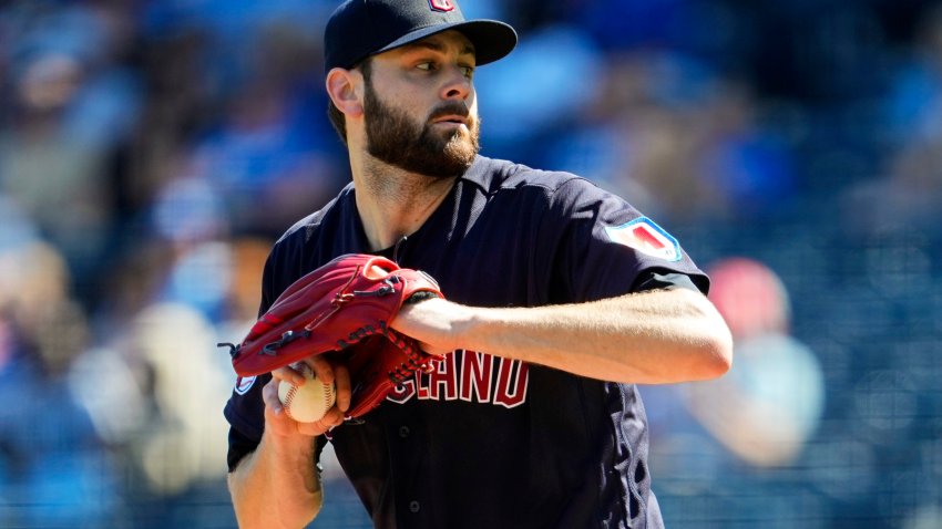 Sep 20, 2023; Kansas City, Missouri, USA; Cleveland Guardians starting pitcher Lucas Giolito (27) pitches during the first inning against the Kansas City Royals at Kauffman Stadium. Mandatory Credit: Jay Biggerstaff-USA TODAY Sports